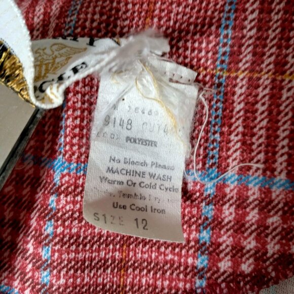 Vintage 1970s Liberty Circle Blouse Size 12 Open Front Shirt Red Plaid Academia - Picture 7 of 13